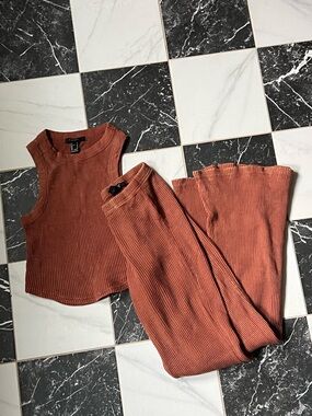 Forever 21 Ribbed Tank and Flare Pants Set - Rust